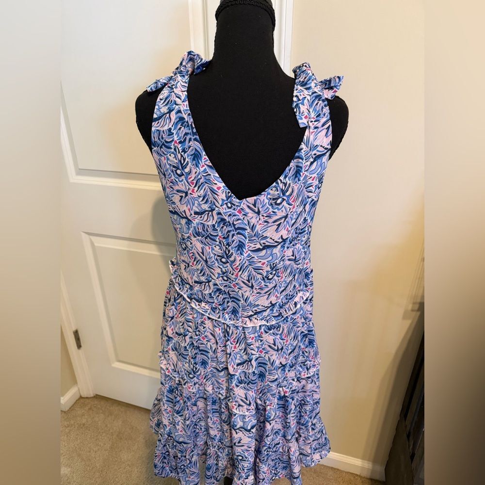 Simply Southern pink blue foral tiered dress ruffle beach v neck babydoll dress - Picture 4 of 10